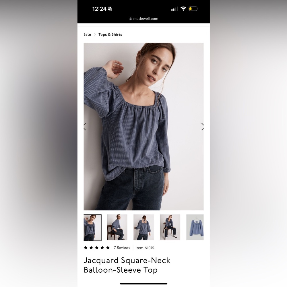 Madewell Jacquard Square-Neck Balloon-Sleeve Top